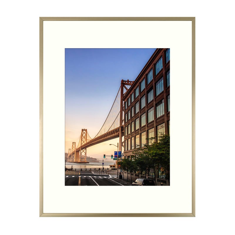 Frametory, 12x16 Aluminum Picture Frame - 12 x 16 Gold Frame with Removable Mat for 8.5 x 11 Photo - 16 by 12 Durable Metal Frame with Real Glass - Sawtooth Hanger for Easy Wall Display - 1 Pack - Image 1